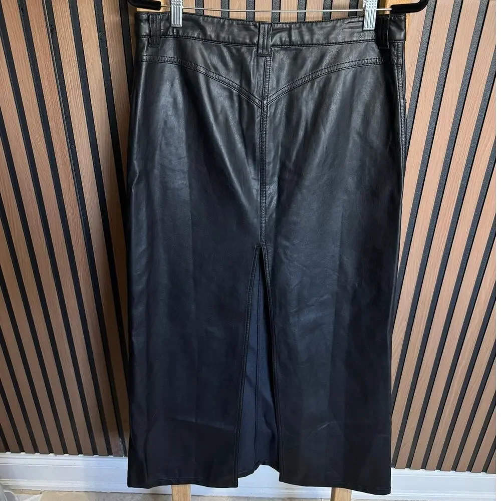 Free People City Slicker Vegan Leather Maxi Skirt Black Size 10